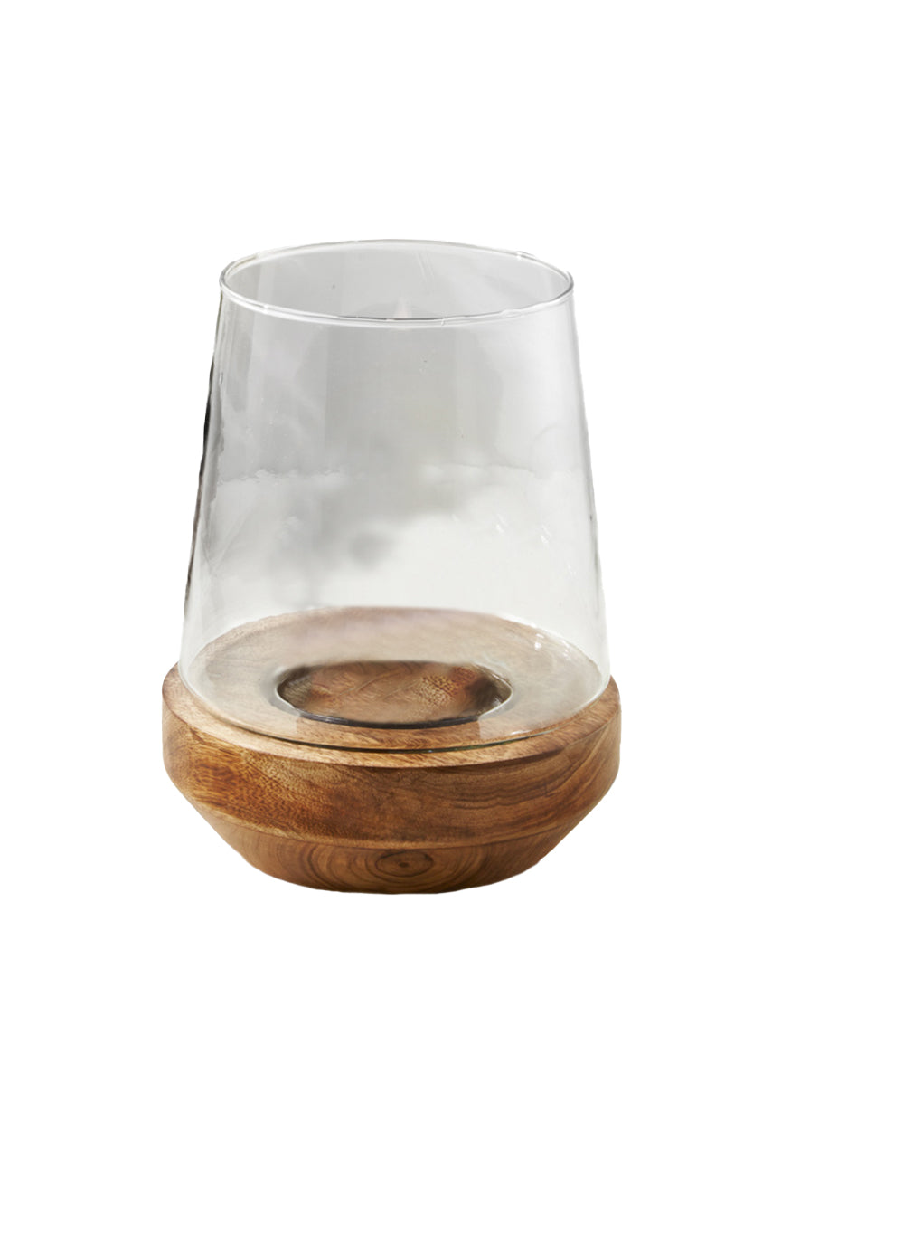 Glass Hurricane with Wood Base, 7.75" Diameter & 9.75" Tall