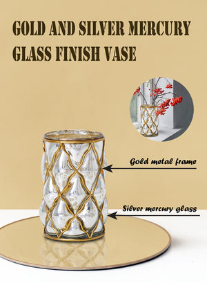Serene Spaces Living Gold and Silver Mercury Glass Finish Vase, Ideal for Weddings and Parties, 2 Sizes Available