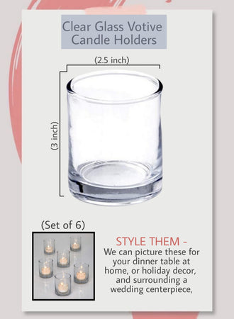 Serene Spaces Living Clear Glass Votive Candle Holders, 3" Tall and 2.5" Diameter