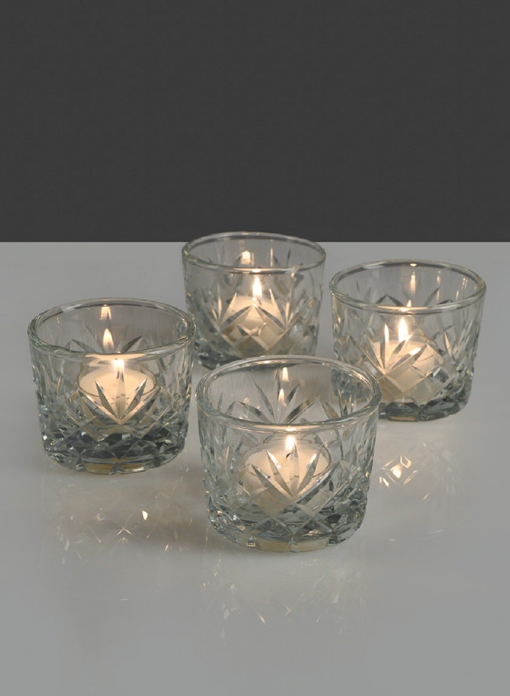 Serene Spaces Living Set of 4 Diamond Cut Glass Votive Holder, 2.5" H & 3" Dia