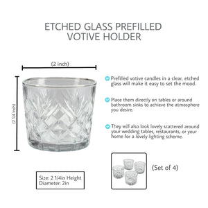 Serene Spaces Living Set of 4 Diamond Cut Glass Votive Holder, 2.5" H & 3" Dia