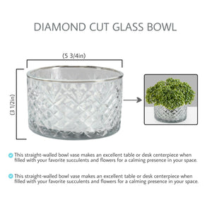 Serene Spaces Living Diamond Cut Decorative Glass Bowl, 3.5" Tall & 5.75" Dia