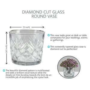 Serene Spaces Living Diamond Cut Glass Flowers Vase for Weddings, In 3 Shapes