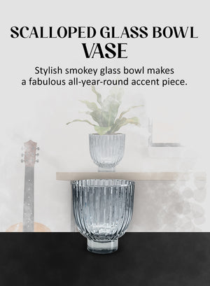 Scalloped Glass Bowl Vase, 4.5" Diameter & 5" Tall