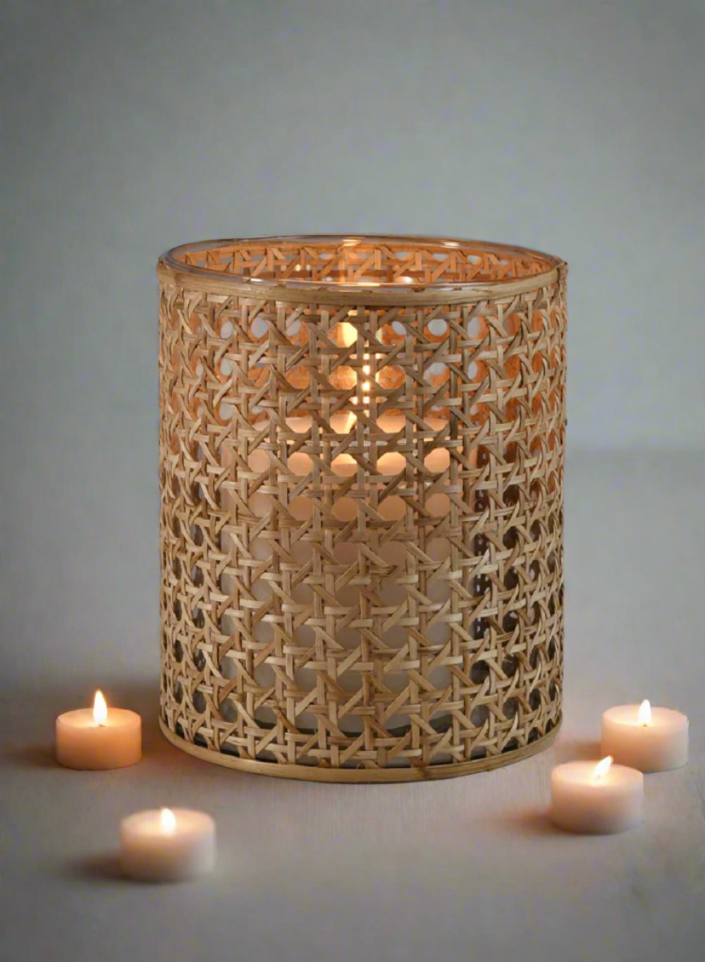 Rattan Cane Wrapped Glass Hurricane, in 2 Sizes