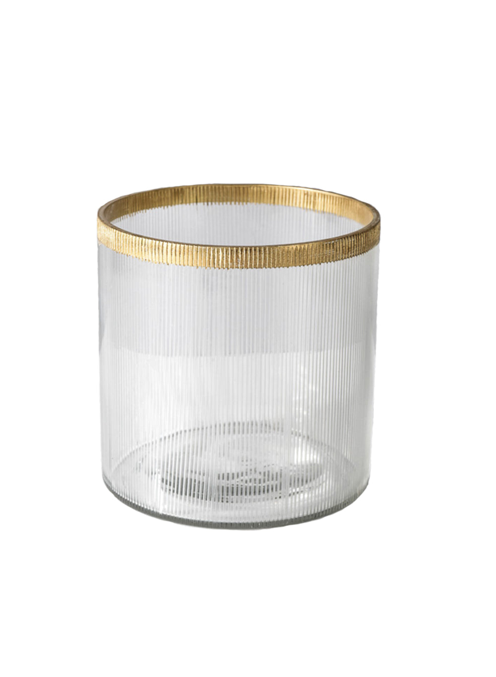 Ribbed Glass Cylinder Vase with Gold Rim, in 2 Sizes