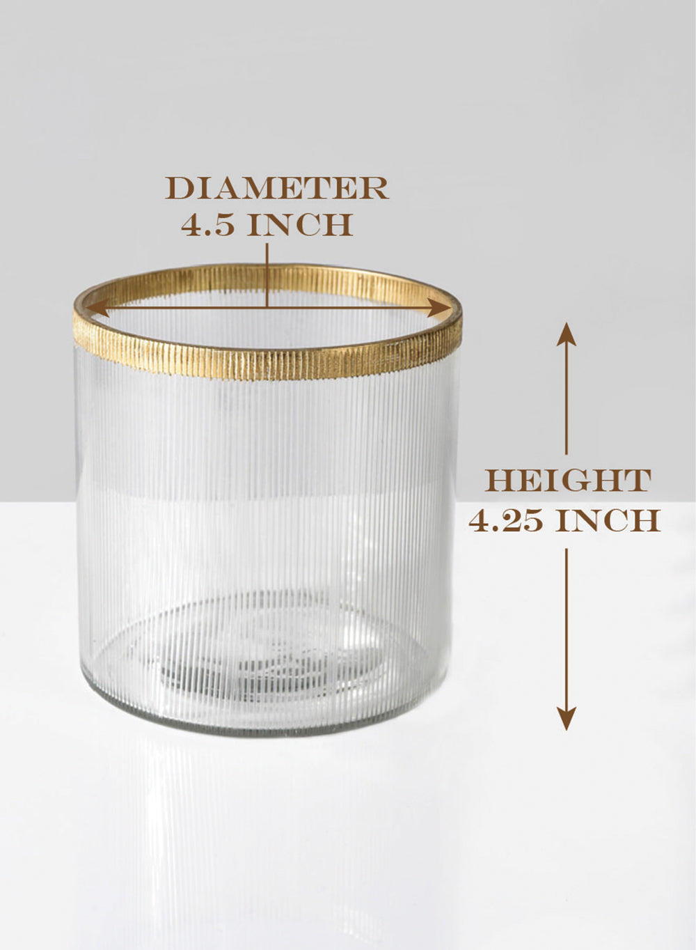 Ribbed Glass Cylinder Vase with Gold Rim, in 2 Sizes