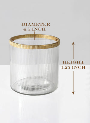 Serene Spaces Living Clear Ribbed Glass Cylinder Vase with Gold Rim, in 2 Sizes