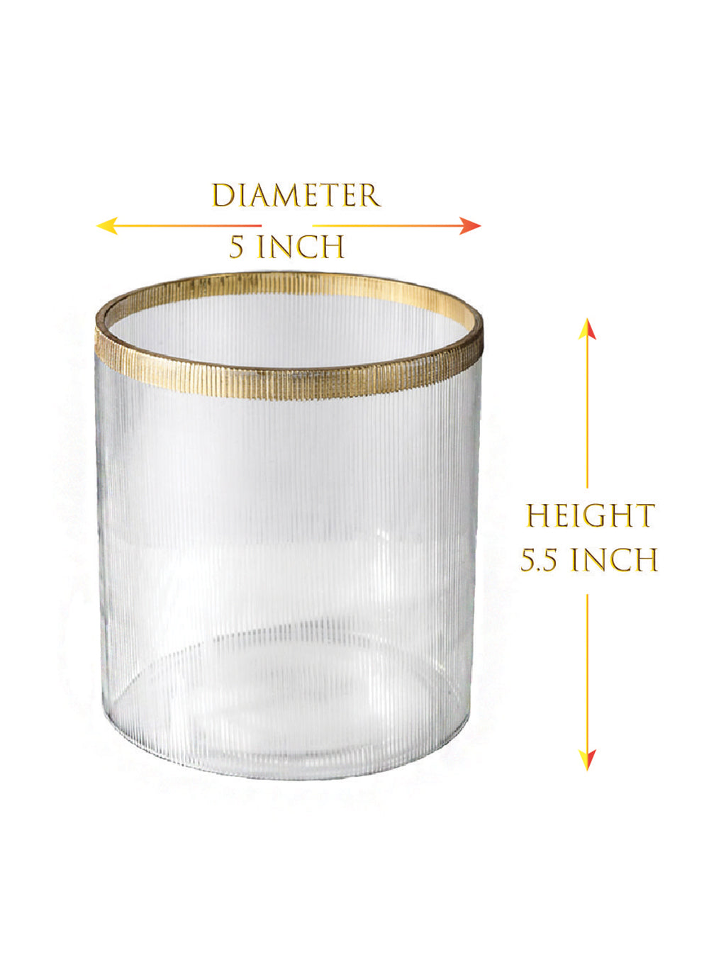 Ribbed Glass Cylinder Vase with Gold Rim, in 2 Sizes