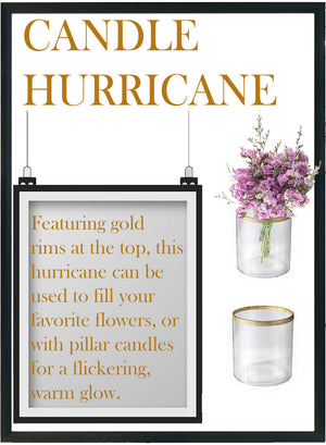 Ribbed Glass Cylinder Vase with Gold Rim, in 2 Sizes