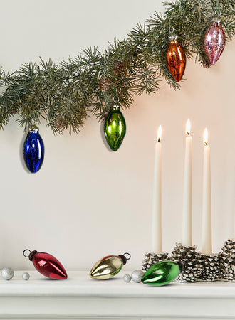 Serene Spaces Living Set of 12 C7 Mercury Glass Bulbs, Ornaments for Holiday Décor, Available in Silver/ Multicolor
