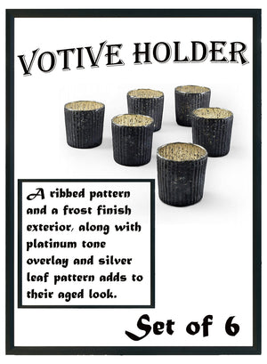 2.5" Platinum Frost Ribbed Votive Holders, Set of 6