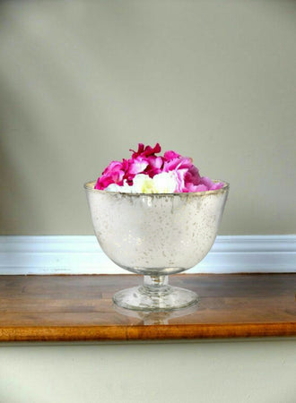 Serene Spaces Living Set of 2 Mercury Glass Finish Silver Pedestal Bowl, Vintage Compote Bowl, Measures 5" Tall and 6" Diameter