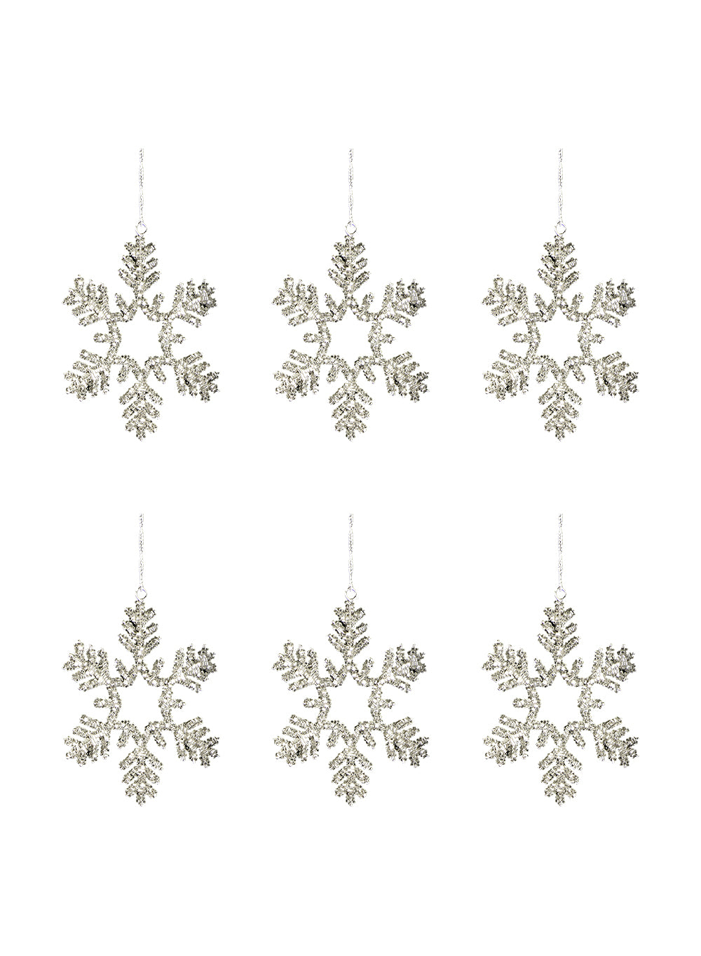 5.5" Glass Beaded Snow Flake Ornaments, Set of 6