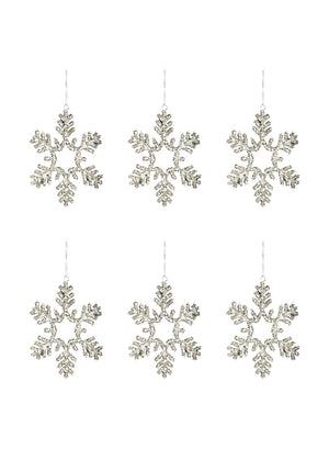 Serene Spaces Living Set of 6 Hanging Glass Beaded Snow Flake Ornaments,5.5" Dia