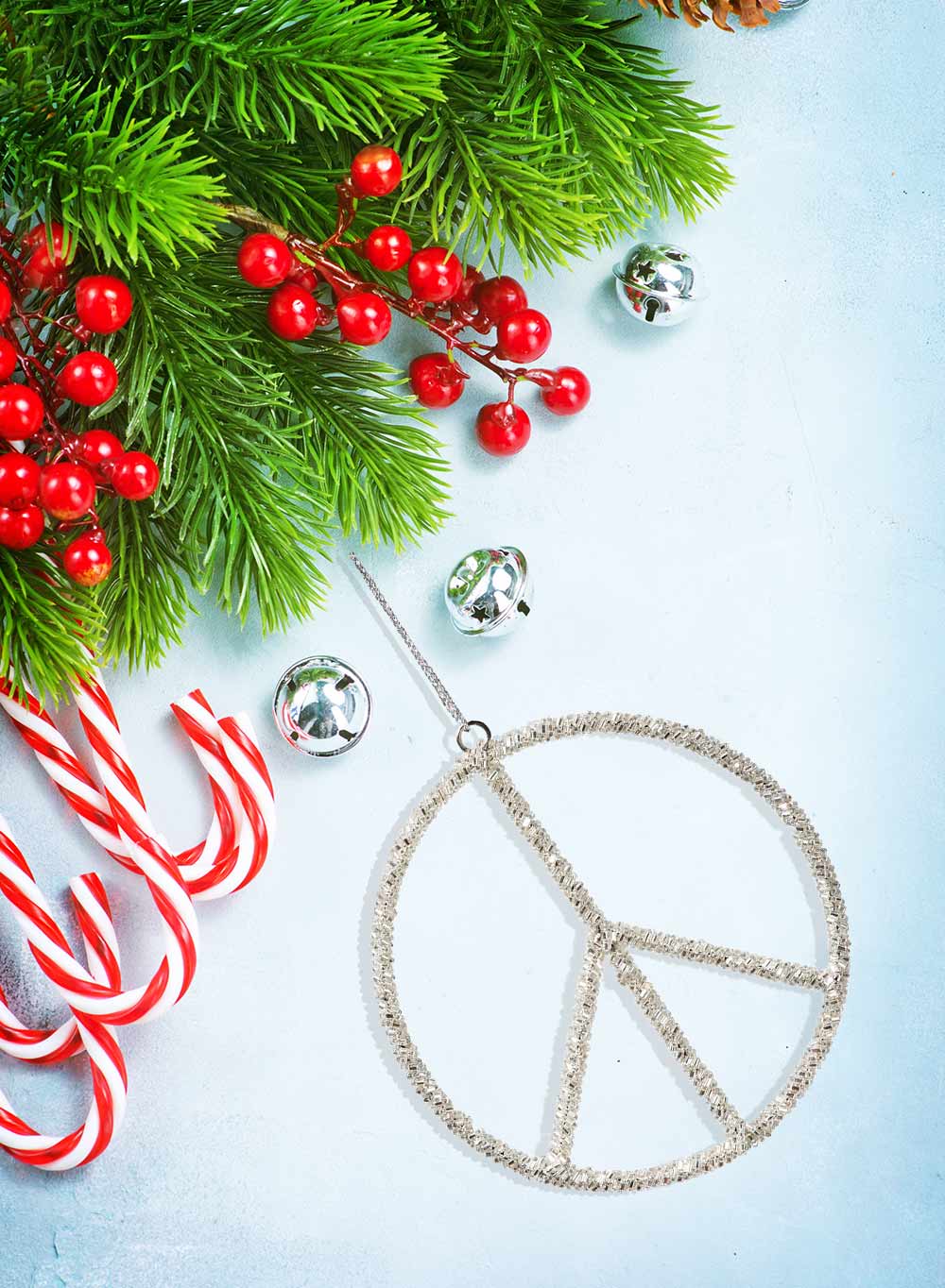 5" Silver Peace Sign Ornament, Set of 6