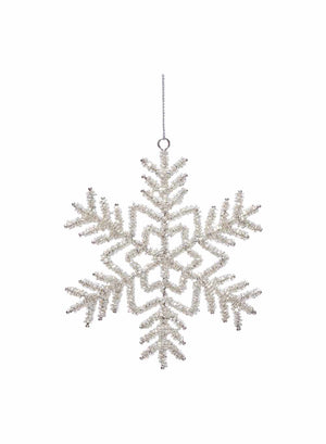 Serene Spaces Living Set of 6 Hanging Glass Beaded Snow Flake Ornaments, 6" Dia