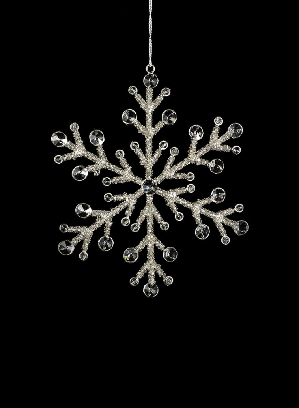 9" Glass Bead Snow Flake Ornament, Set of 6