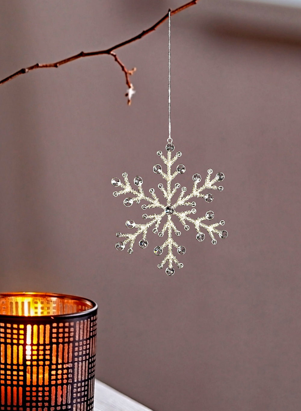 9" Glass Bead Snow Flake Ornament, Set of 6