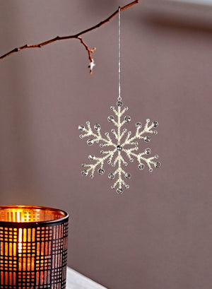 Serene Spaces Living Set of 6 Hanging Glass Bead Snow Flake Ornament, 8.75" Diameter