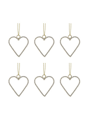 Serene Spaces Living Set of 6 Gold/ Silver Rhinestone Studded Heart Ornaments