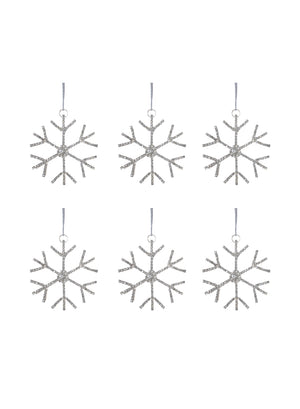 3" Silver Rhinestone Snow Flake Ornament, Set of 6