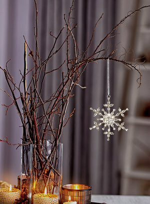 Serene Spaces Living Set of 6 Hanging Rhinestone Snow Flake Ornament, 5" Diameter