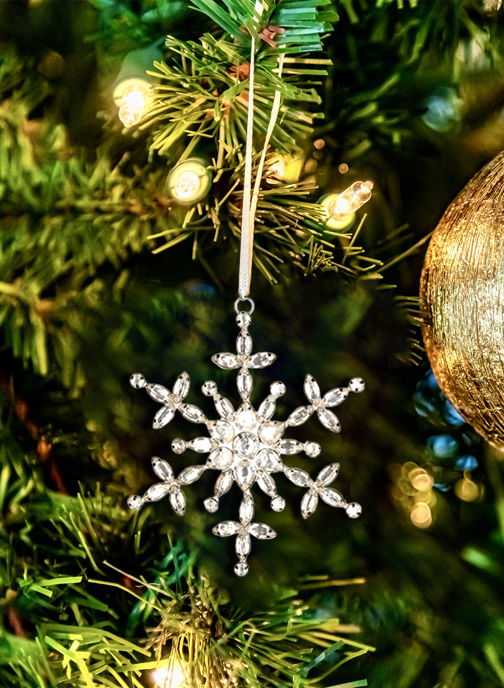 5" Rhinestone Snow Flake Ornament, Set of 6