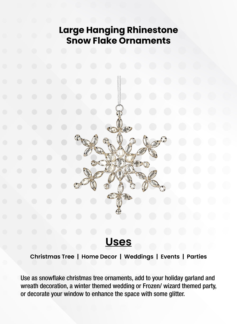 5" Rhinestone Snow Flake Ornament, Set of 6