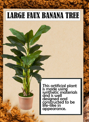 Large Faux Banana Tree in an Orange Pot, 16" Diameter & 65" Tall