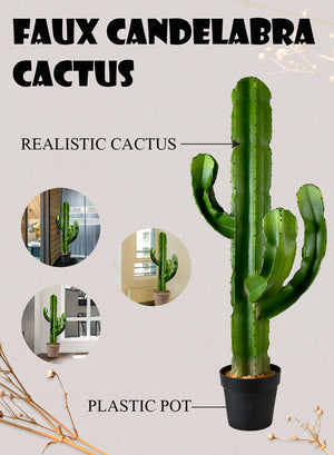 Faux Candelabra Cactus in Gray Pot, 15" Diameter & 44" Tall