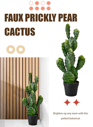 Faux Prickly Pear Cactus in Black Pot, 11" Diameter & 27" Tall