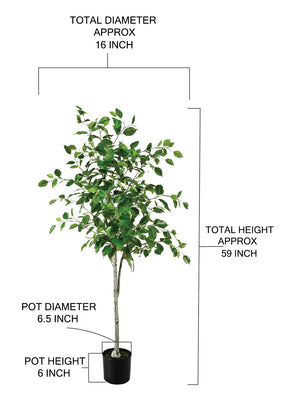 Artificial Ficus Tree in Black Pot, 16" Diameter & 59" Tall