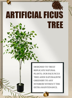 Artificial Ficus Tree in Black Pot, 16" Diameter & 59" Tall