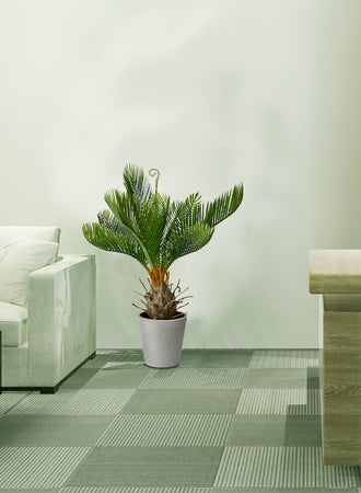Faux Cycad Tree in Cement Pot, 12" Diameter & 17" Tall