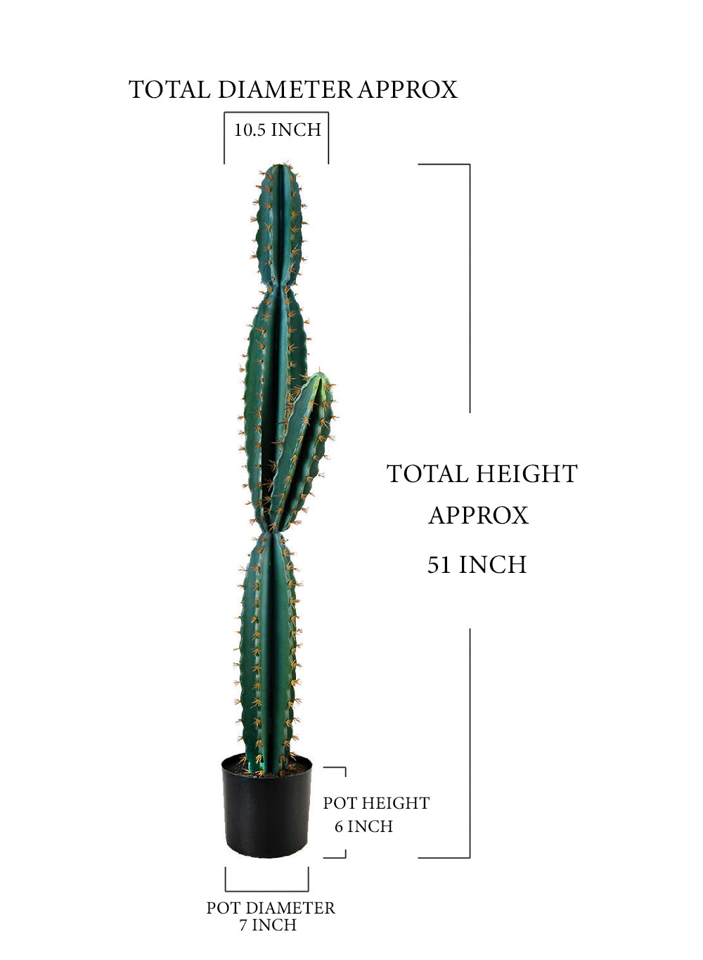 Faux Potted Cactus Plant, 10.5" Diameter & 51" Tall