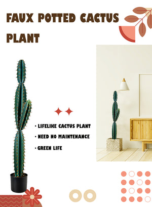 Faux Potted Cactus Plant, 10.5" Diameter & 51" Tall