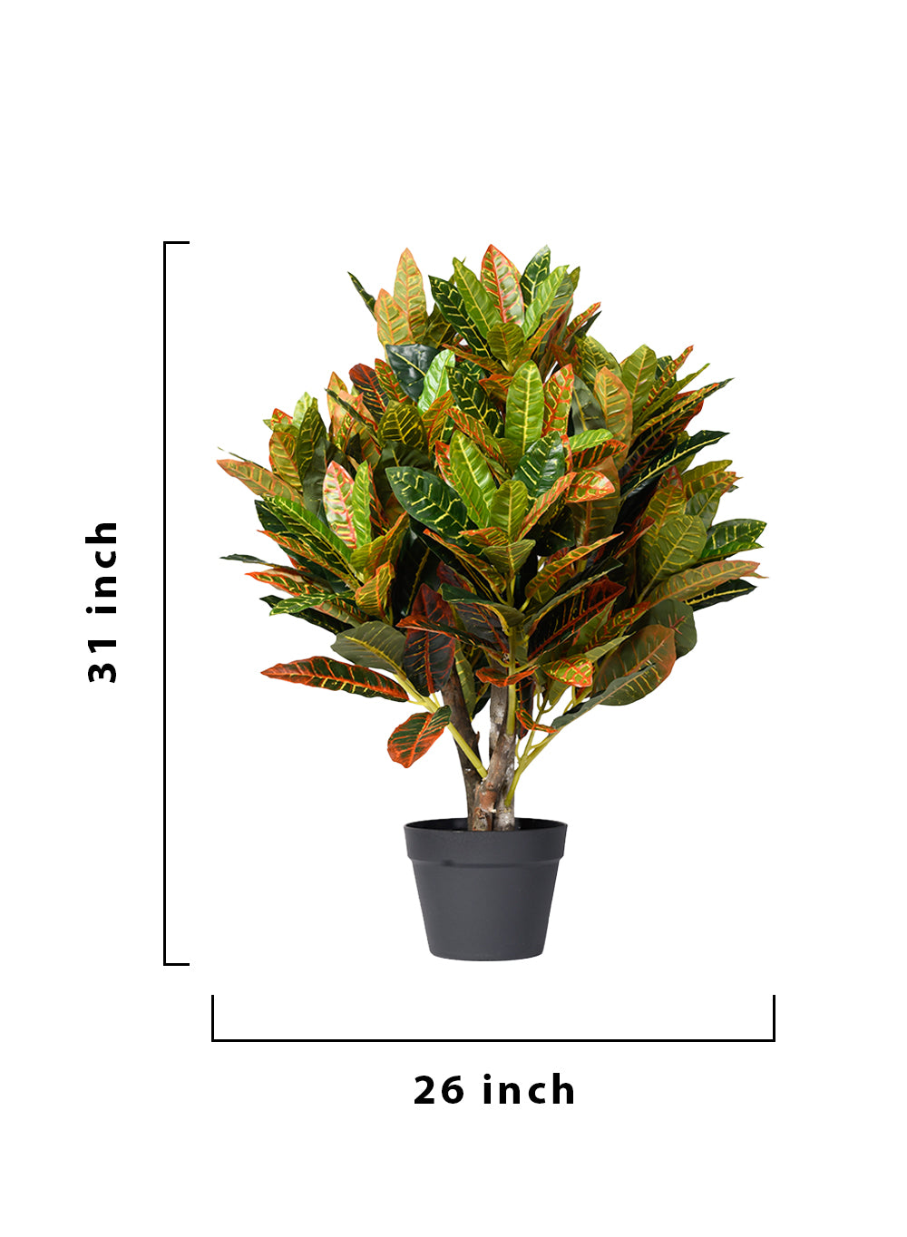 Artificial Croton Plant in Classic Black Pot, 26" Diameter & 31" Tall