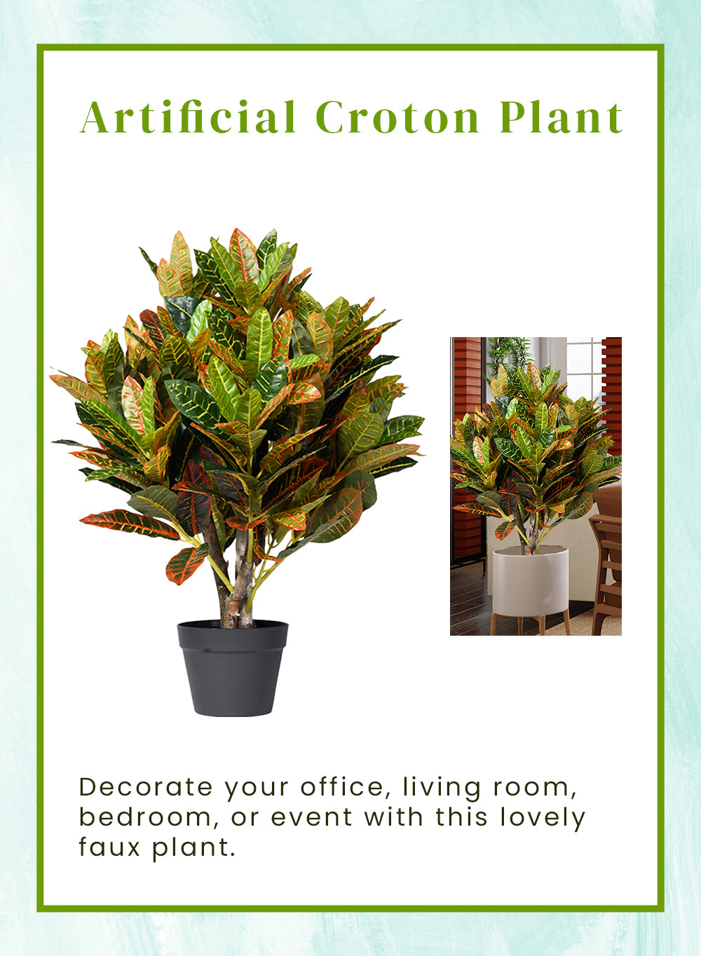 Artificial Croton Plant in Classic Black Pot, 26" Diameter & 31" Tall