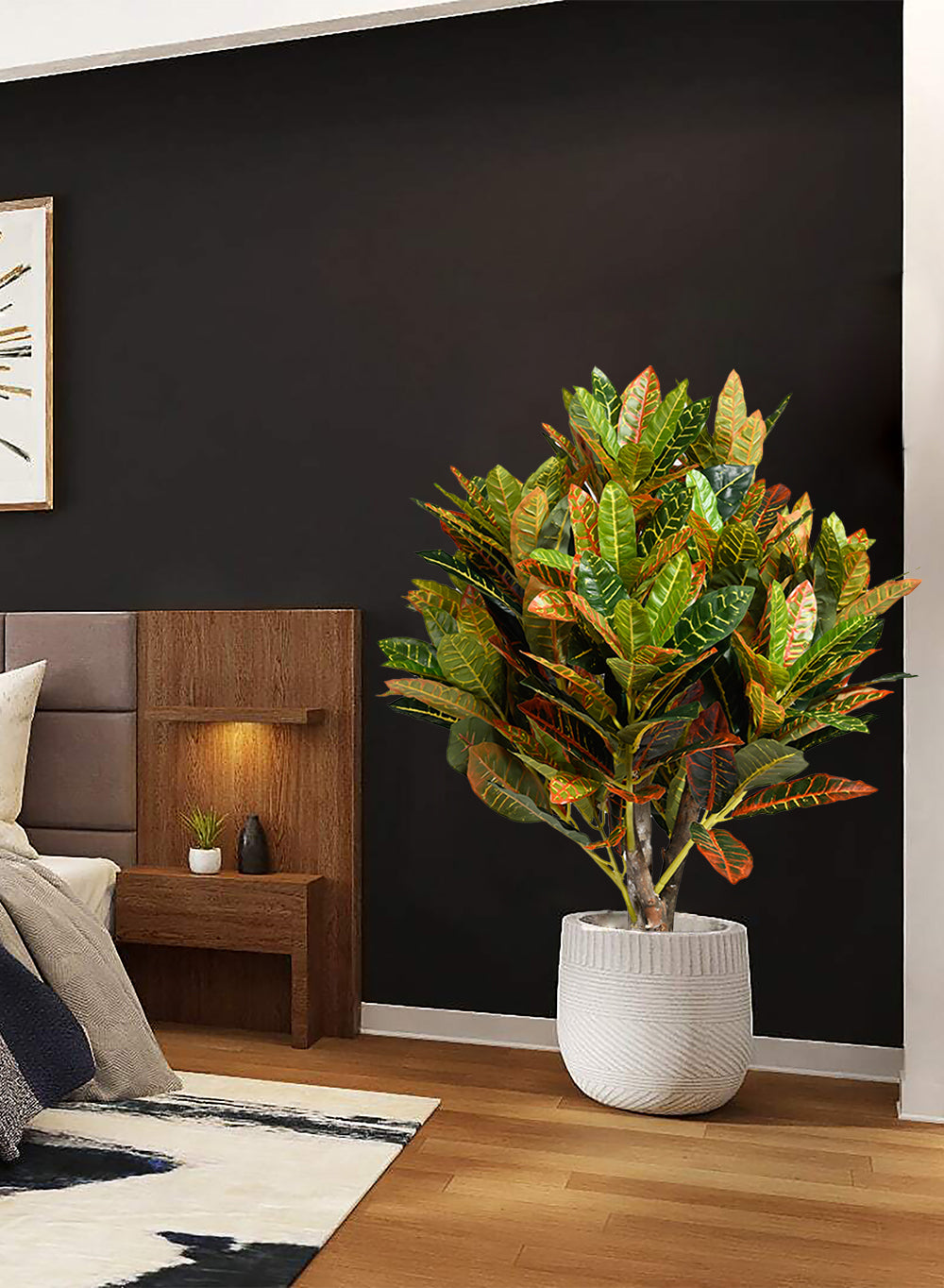 Artificial Croton Plant in Classic Black Pot, 26" Diameter & 31" Tall