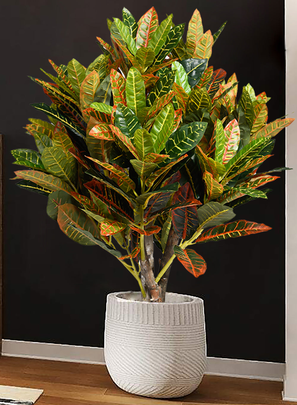 Artificial Croton Plant in Classic Black Pot, 26" Diameter & 31" Tall