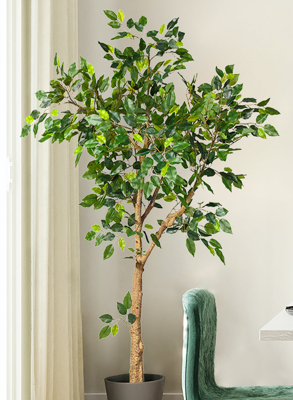 Artificial Fig Tree in Classic Black Pot, 30" Diameter & 54" Tall