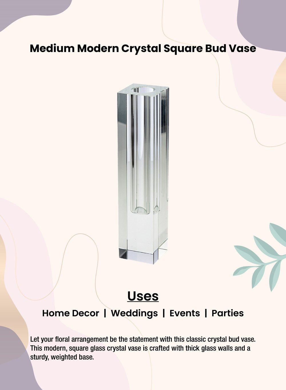 Crystal Square Bud Vase, 3 Size Options