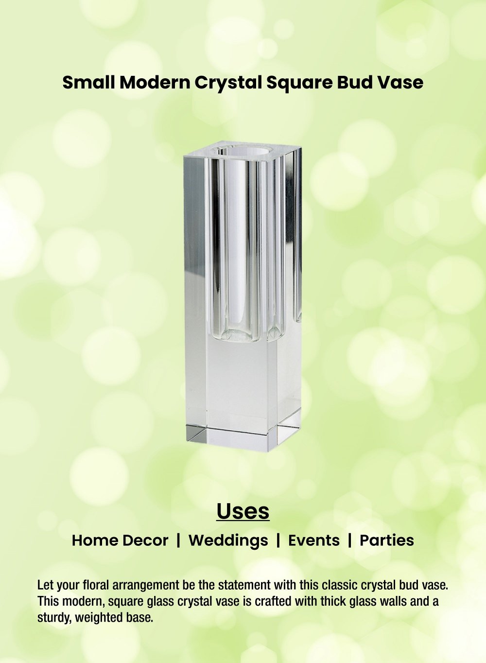 Crystal Square Bud Vase, 3 Size Options