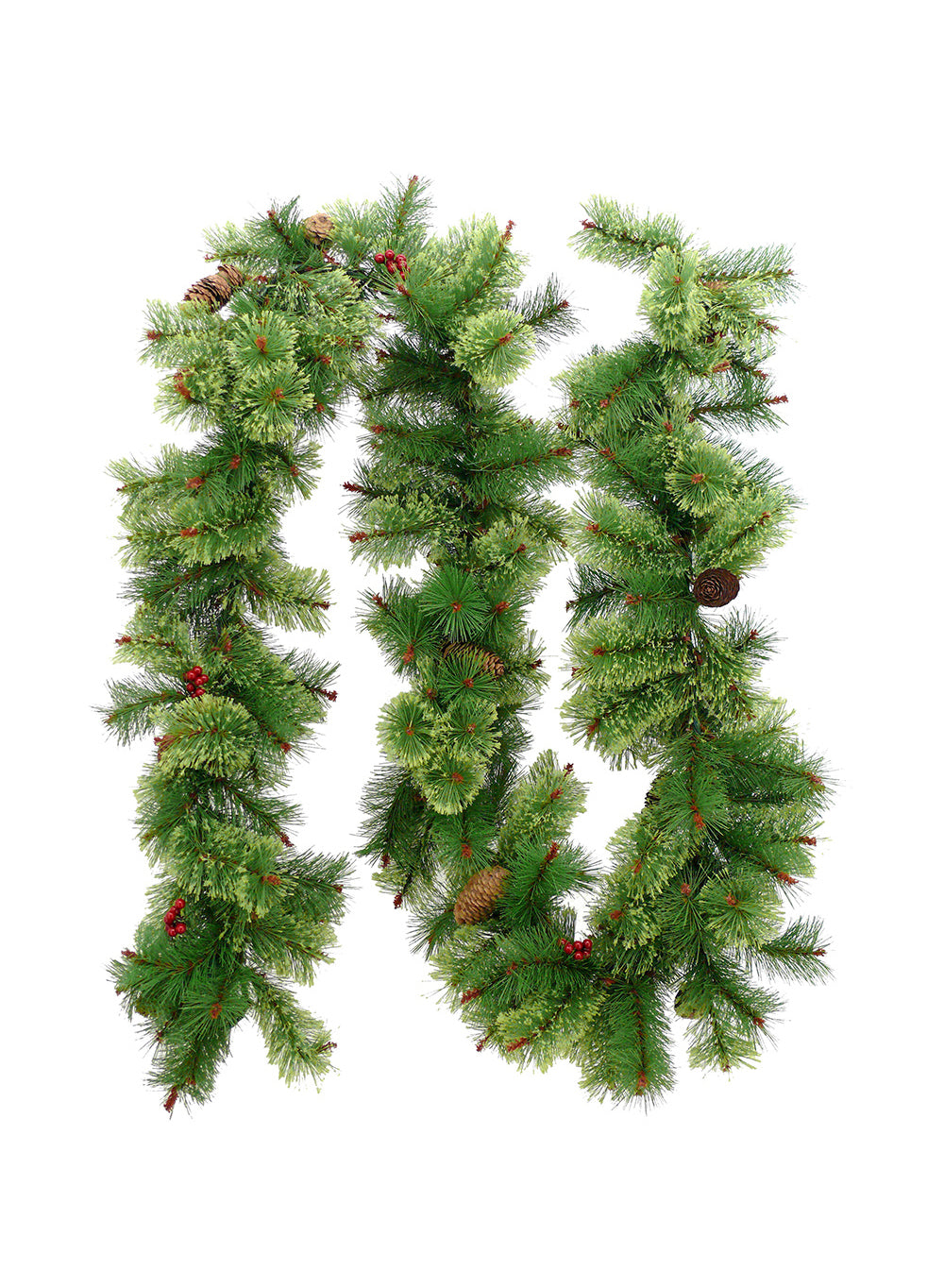 9ft Faux Pine Garland with Red Berries & Pinecones