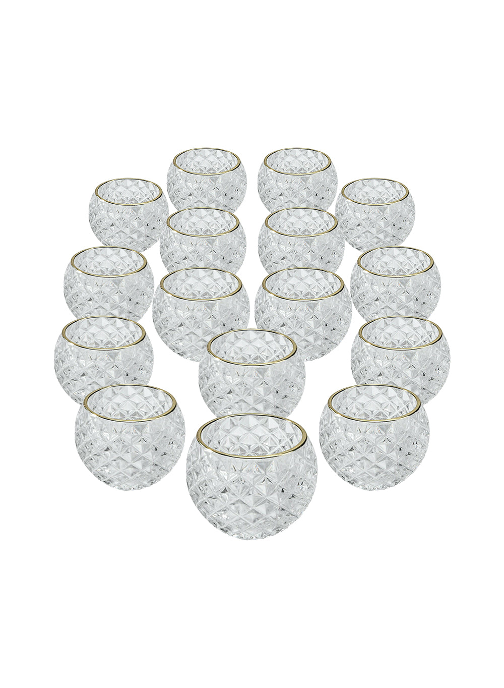 Gold Rim Diamond Glass Candle Holder, In 2 Set of 4 & 48