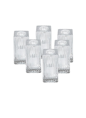 Set of 6 Ribbed Glass Taper Candle Holders, 1.5" Square & 3" Tall - In 2 Colors