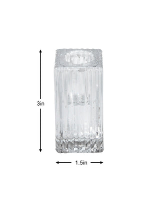 Set of 6 Ribbed Glass Taper Candle Holders, 1.5" Square & 3" Tall - In 2 Colors