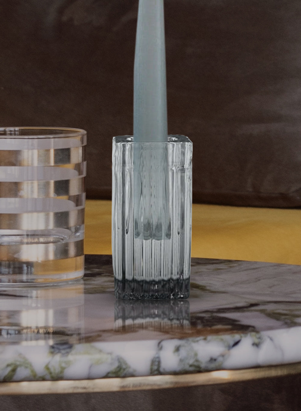 Set of 6 Ribbed Glass Taper Candle Holders, 1.5" Square & 3" Tall - In 2 Colors