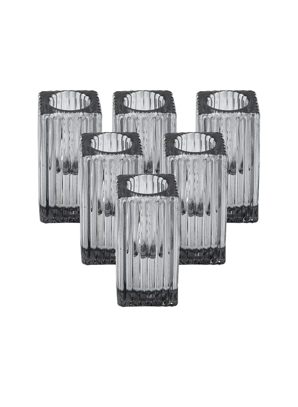 Set of 6 Ribbed Glass Taper Candle Holders, 1.5" Square & 3" Tall - In 2 Colors